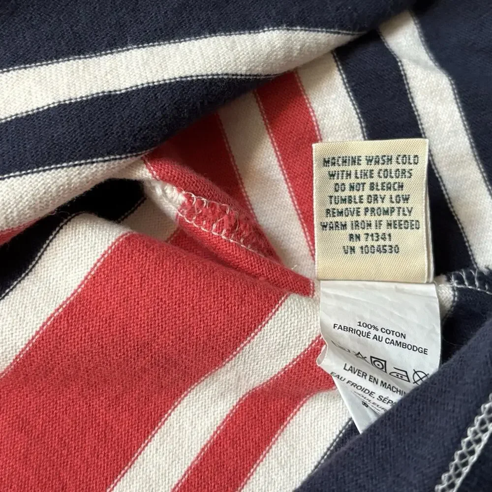 LL Bean Nautical Stripe Cotton Dress Square Neck 3/4 Sleeve Small Preppy